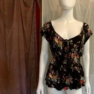 Cute black with colorful floral print vintage top